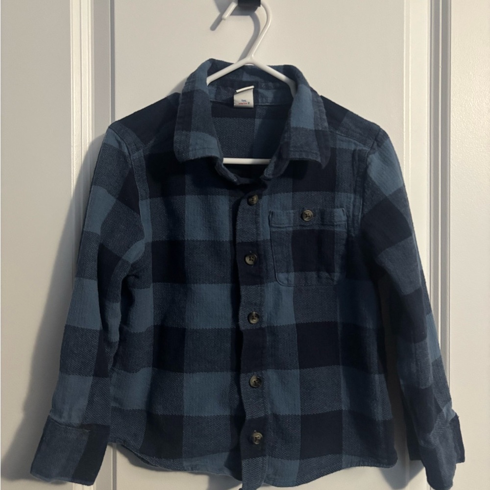 Old Navy Kids Navy and Light Blue Plaid Shirt